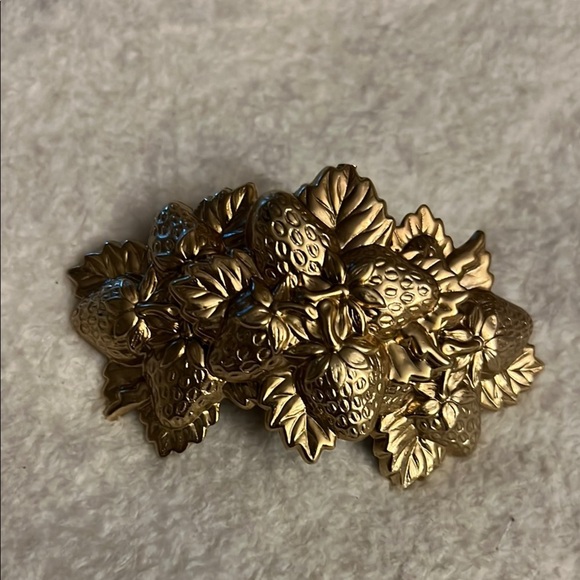 Accessories - Vintage French-Made Gold-Tone Strawberry Hair Barrette